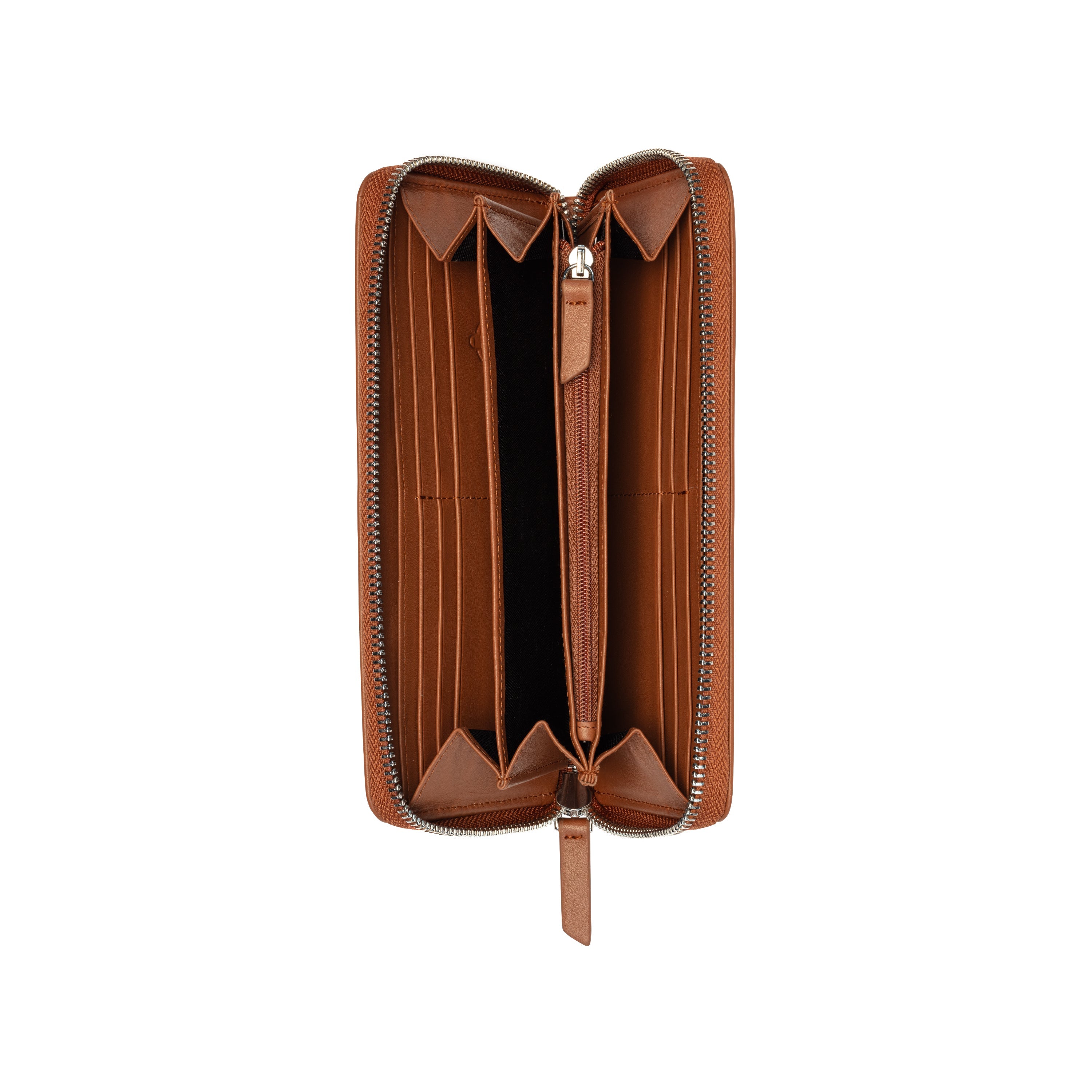 LE CUIR LISSE |  Long Zip Leather Wallet, Cognac