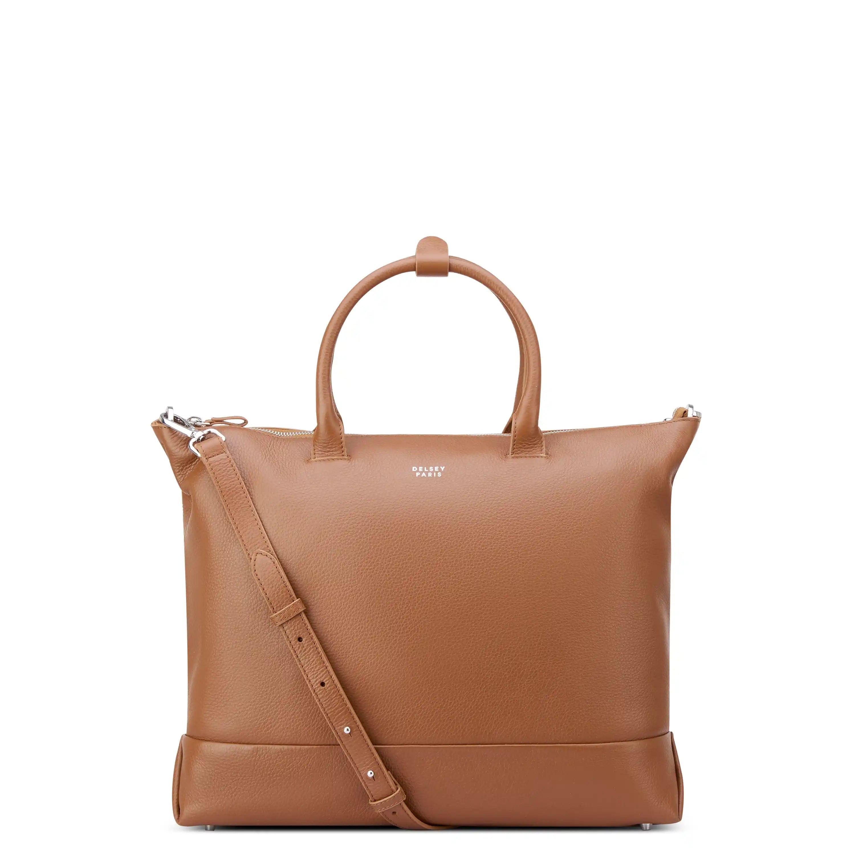 LE CUIR GRAINE| Sac Cabas en Cuir avec Fermeture Eclair COGNAC
