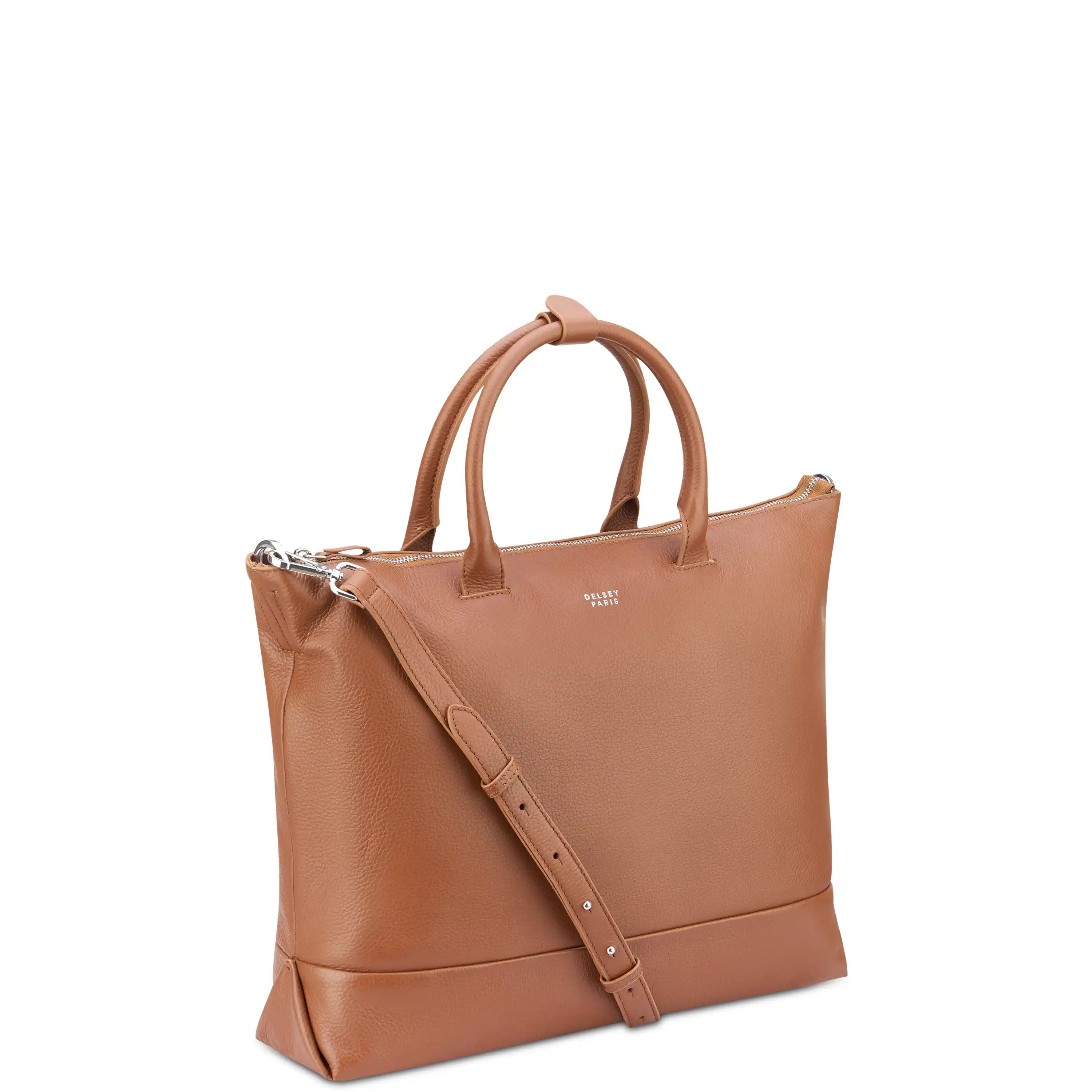 LE CUIR GRAINE| Sac Cabas en Cuir avec Fermeture Eclair COGNAC
